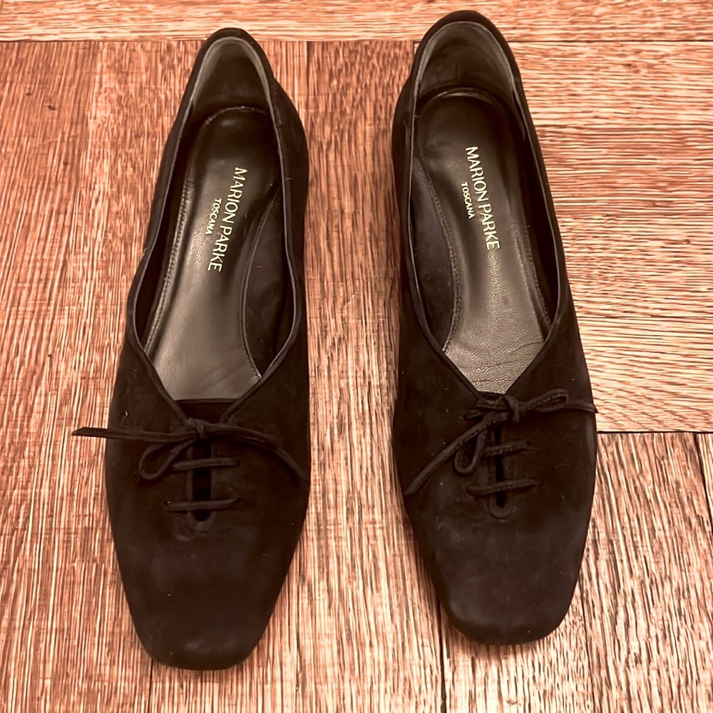 Marion Parke Rosie Suede Tie Square Toe Ballet Flat. 39